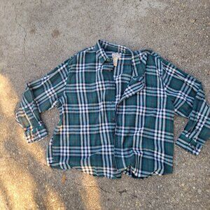 plaid winter green men's flannel 3X plus size long sleeve gorpcore blue mountain